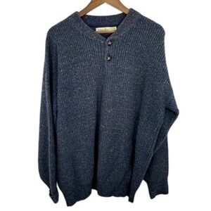 St. John's Bay Vintage Chunky Knit Mens Sweater LT Blue Cotton‎ Wool Blend Cabin